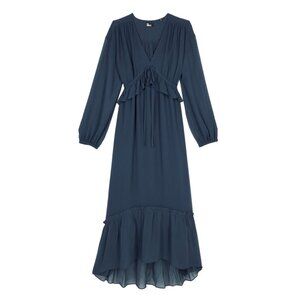 NWT The Kooples Blue‎ 100% Silk Long Sleeve V-Neck Maxi Dress US/8